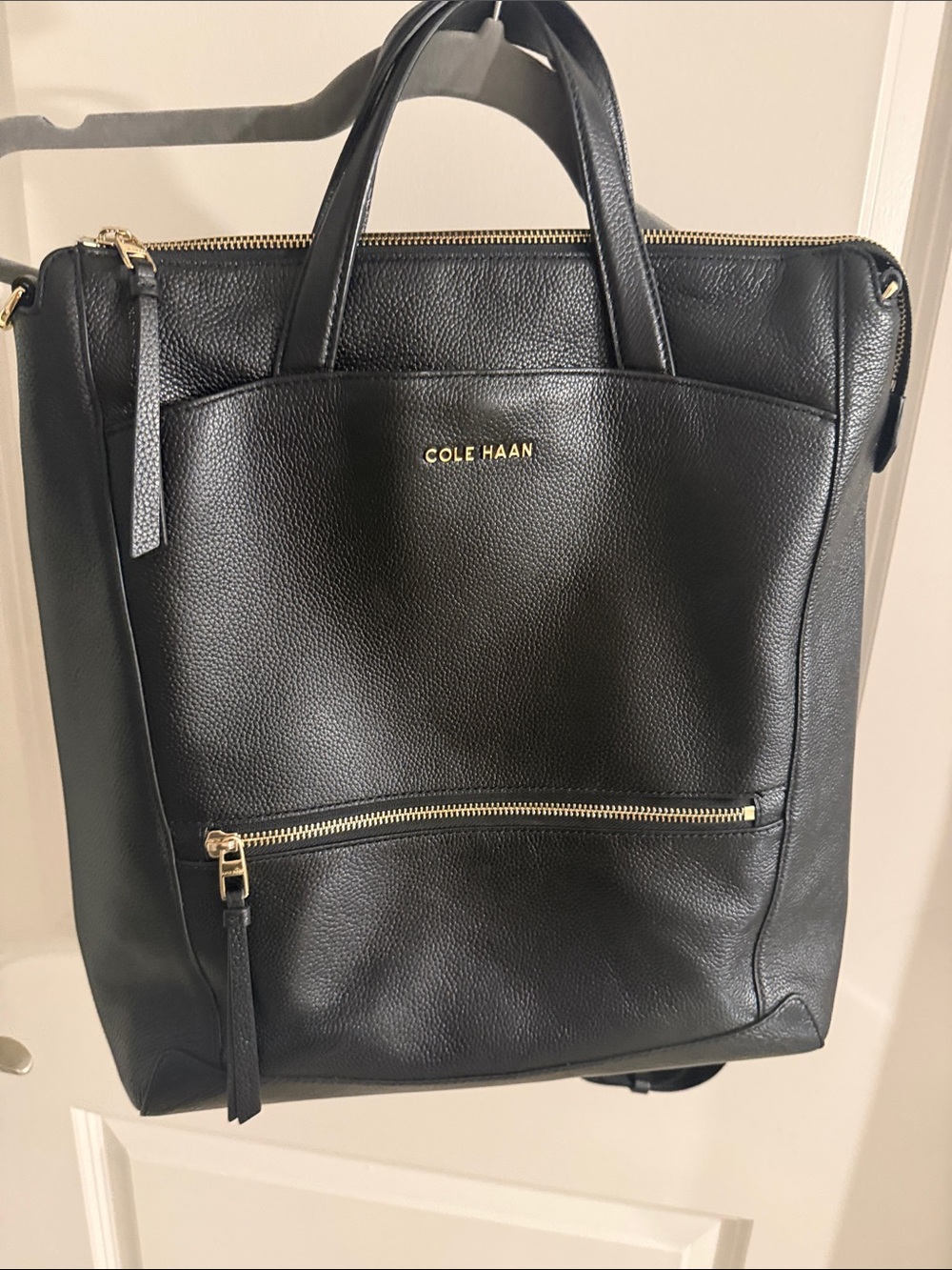 Cole Haan Black Pebbled Leather Backpack with Gold Hardware fit 15" laptop